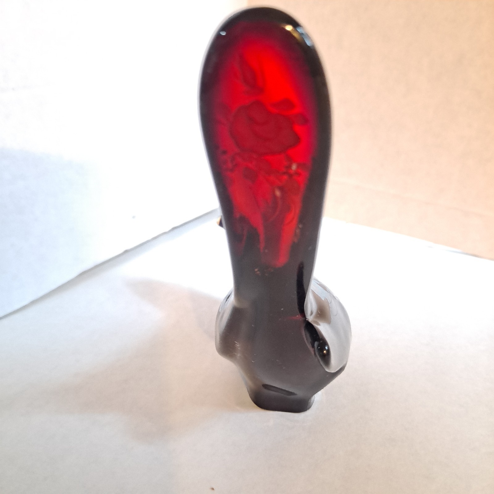 Fenton Art Glass Roses On Ruby Red Glass Amberina Bird Of Happiness  Signed 