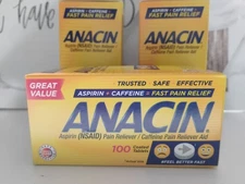 Anacin Aspirin + Caffeine; 100 coated tablets (3 Pack) Exp 12/25