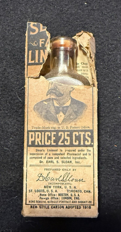 Antique Sloans Family Liniment  In Original Bottle, Box And Insert