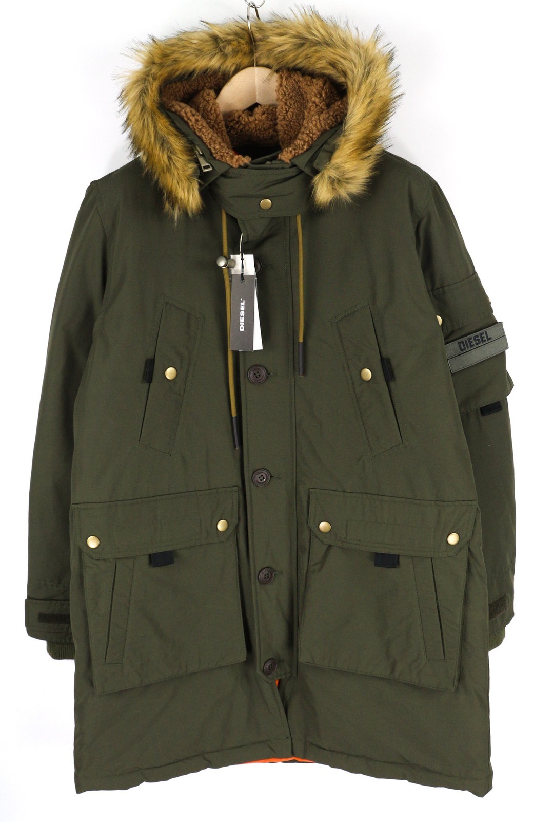 Diesel V-Colby Men's Jacket S Khaki Parka With Hood Insulated Mid-Length RRP395 image 2
