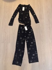 Zara co-ord Beaded sequin BNWT tulle trousers and top black sheer embroidery S