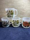 Vintage Glasbake Milk Glass Mugs - Language Of Flowers - Set Of 4