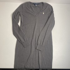 Ralph Lauren Sport Merino Wool Sweater Dress Womens Sz Small Gray Pony