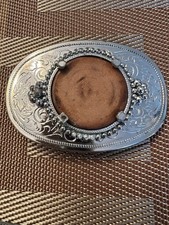 Silver Oval Wood Insert Belt Buckle