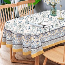 Oval Floral Tablecloth, Blue Yellow French Country Tablecloth 60 X 84, Wrinkle R