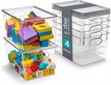 4 Pack Large Clear Stackable Storage Bins w/ Lids Closet Organizer
