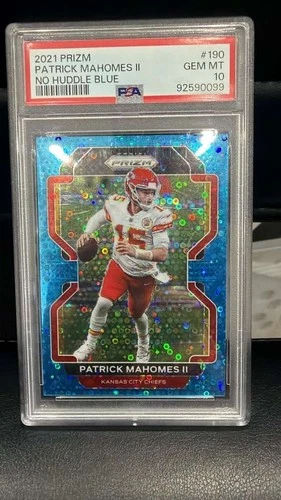 2021 Panini Prizm - Patrick Mahomes II 190 No Huddle Blue 72/79 PSA 10 Rare Card