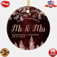 Personalized First Christmas Mr  Mrs rose gold glitter snow Acrylic Ornament