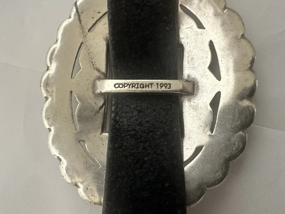 Cinturón vaquero vintage 1993 Brighton cuero negro metal Western EE. UU. Foto 4 de 4