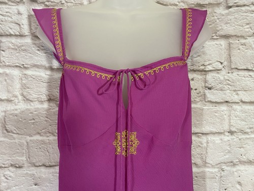 Vintage Y2K Babydoll Dress 8 Pink Gold Embroidery Coquette Fairy Whimsigoth 9955 - Picture 4 of 10
