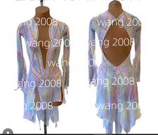 Ice Figure Skating Dress Rhythmic Gymnastics Twirling Competition white dyeing