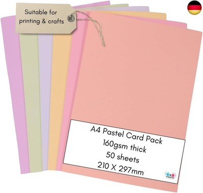 Karton in Pastellfarben, A4, gemischte Pastellkarten, 50 Blatt, 160 g/m², 6 Farb