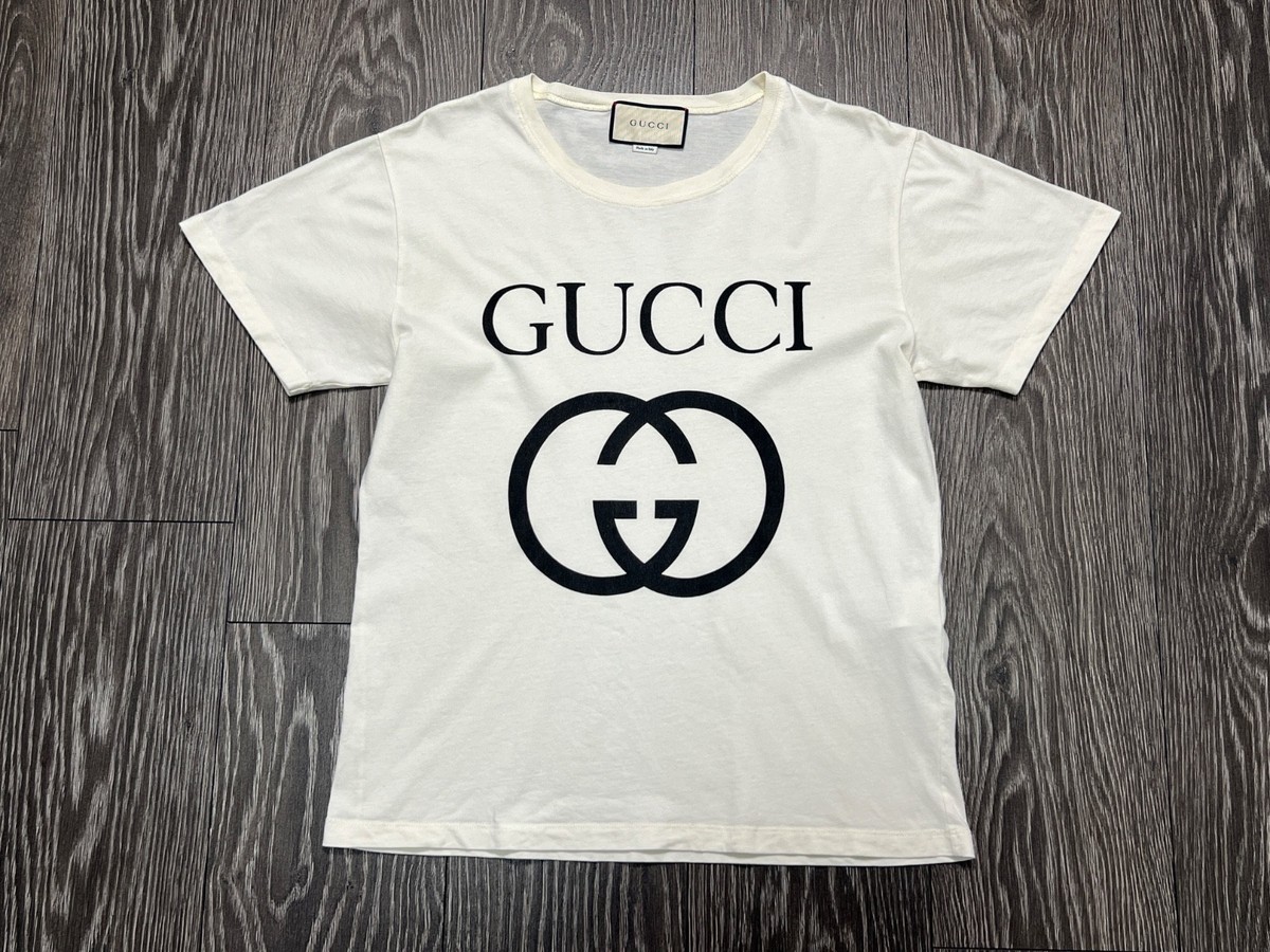 Mens Gucci Interlocking GG Big Logo Printed Tee T Shirt Cotton