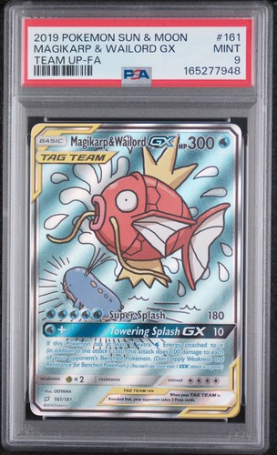 2019 POKEMON SUN & MOON TEAM UP #161 FULL ART/MAGIKARP & WAILORD GX PSA 9