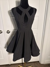 Luxxel Womens Little Black Dress Front And Back Cut Out Sheer Long Sleeve Small