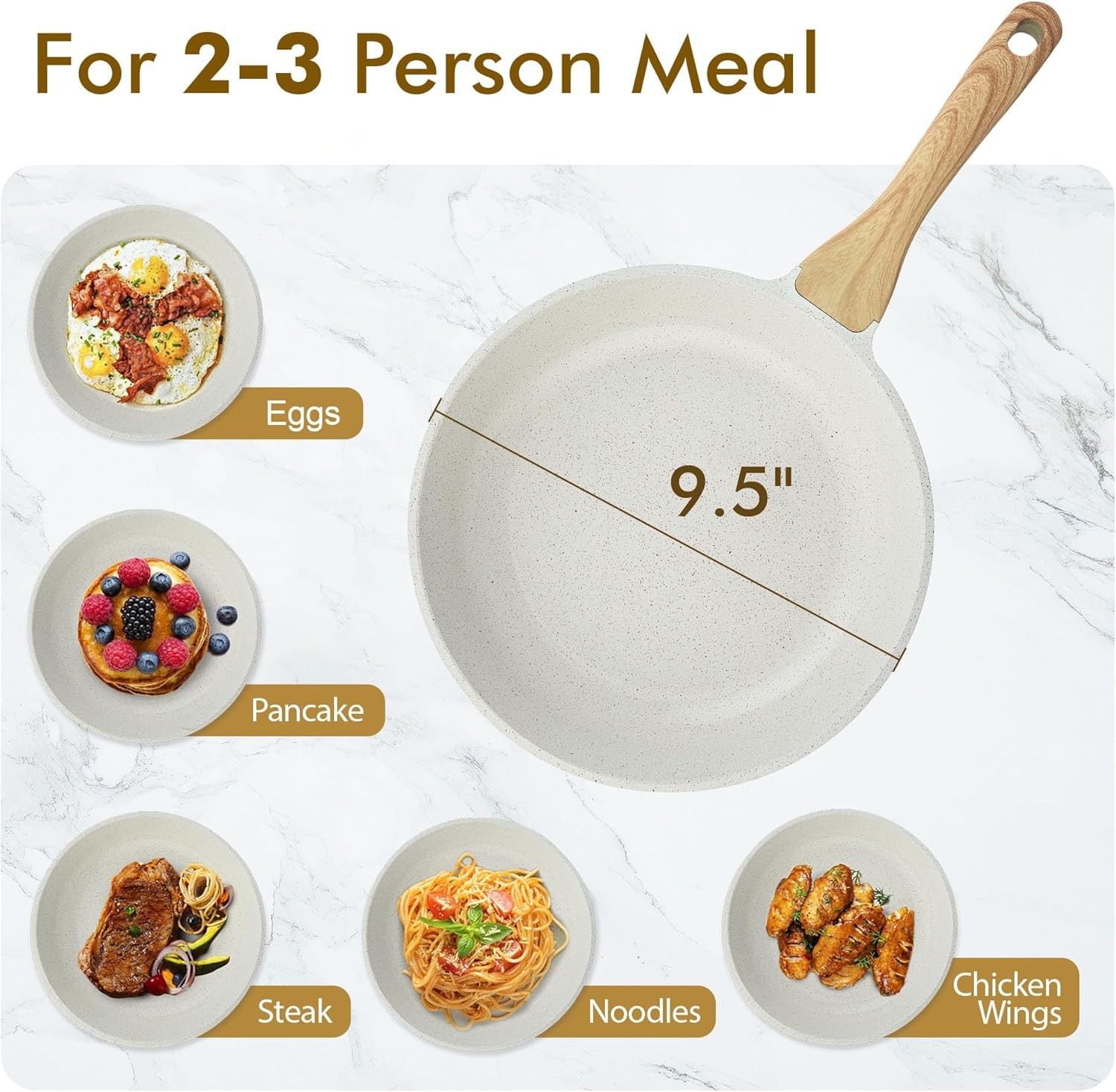 SENSARTE Nonstick Ceramic Frying Pan Skillet, 9.5 Inch Omelet Inch, White 