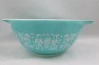 Vtg Pyrex Cinderella Amish Butterprint White on Turquoise Mixing Bowl #442 USA