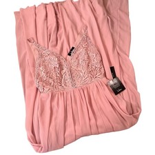Lulus Pink Lace Maxi Dress Small NWT Plunging V Neck Bridesmaid Formal Gown