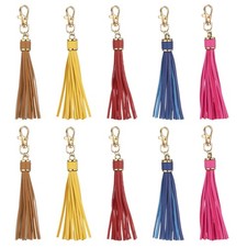 10pcs Leather Tassels, 6" Keychain Tassel with Lobster Swivel Bright Yellow 