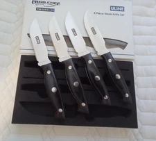 ULINE Ergo Chef Pro Series 2.0 4 Piece Steak Knife Set Stainless Steel Wood Grip