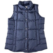 Lands End Puffer Vest Kids Large 6-7 Navy Blue Down Insulated Quilted Snap Front