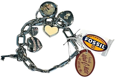Fossil Adjust O Matic Watch Bracelet with Heart Charms - NEW with tags