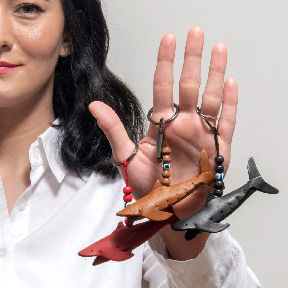 皮革鲨鱼钥匙链手工海洋动物小饰品儿童礼物女式男式 — 第 4/4 张图片