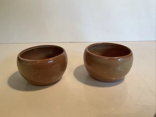 Set Of 2 Vintage Frankoma Pottery 504 Small Sugar Bowl 2 3/4” Brown