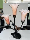 VTG Tiffany Style Tulip Table Lamp Pinkish Glass Shaded Butterfly Accent