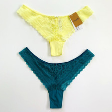 New Lot of 2 Chantelle Merci 1749 Tanga Thong Lace Panty NWT Yellow NWOT Green S