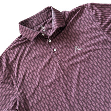 Rhoback Polo Mens Medium Golf Shirt Wine Bottle Print Burgundy Performance