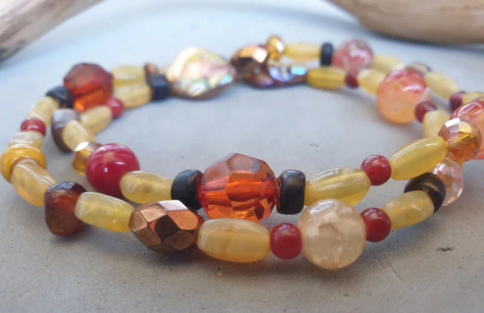 💎💎💎COLLANA DONNA PIETRE DURE + BRACCIALI TONO AMBRATO. ETNICA BOHO. 💎💎💎 - Immagine 4 di 4