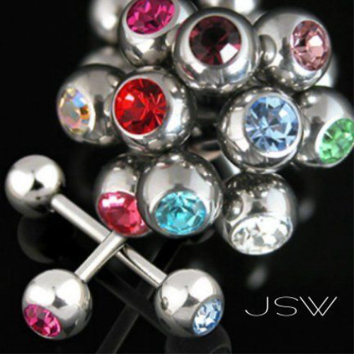 12pcs Press Fit CZ Gem Tongue Rings wholesale body jewelry tounge barbells (t23) - Picture 2 of 2