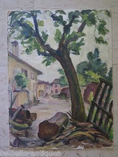 VIEW OF THE COURTYARD ANTIQUE OIL PAINTING ON TABLE LANDSCAPE COUNTRYSIDE p8