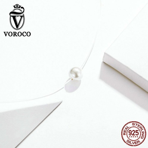 Voroco European Necklace Pearl Pendant S925 Sterling Silver Charm Women Jewelry - Picture 4 of 12