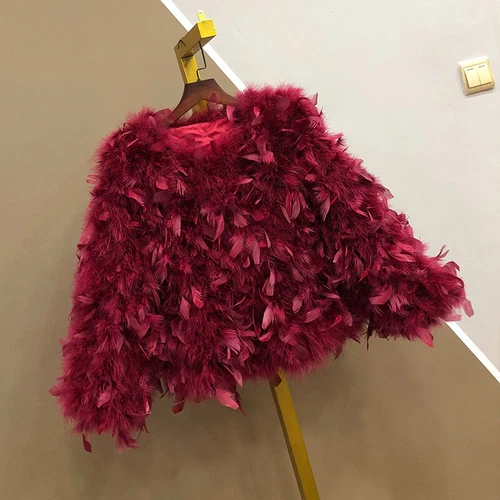 Women's Real Ostrich Feather Fur Short Coat Real Fur Shaggy Wedding Bride Jacket - Picture 33 of 34