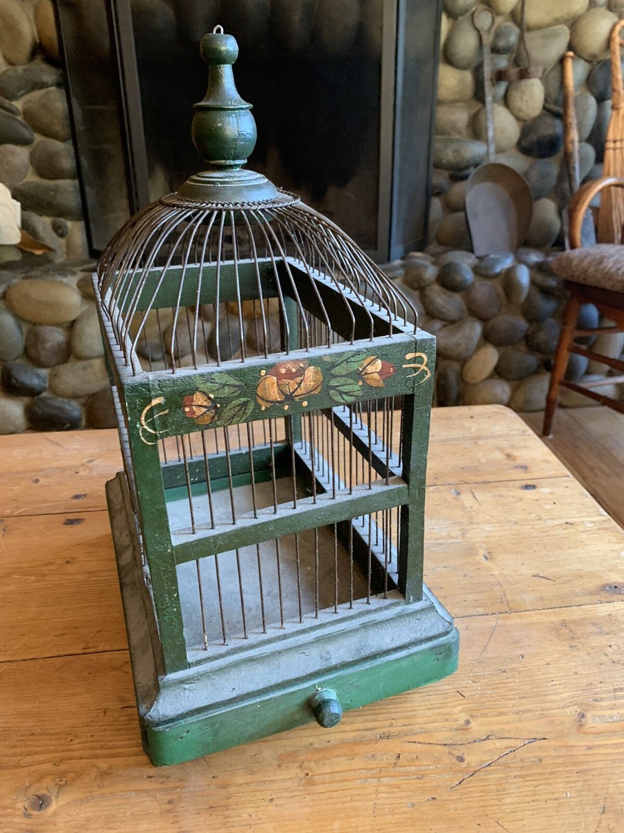 Vintage Hand Painted Wooden Birdcage 13 X 9 X 18” Green | eBay