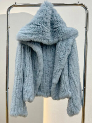 Women Real Rabbit Fur Coat Fur Jacket Loose Manual Weave Hooded Flare  Sleeves | eBay
