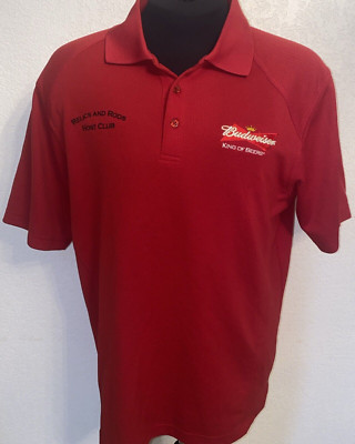 Budweiser King of Beers Polo Shirt Large Red Relics and Rods Host Club Bud Brew
