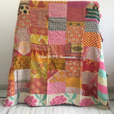 Twin Kantha Quilt Tagesdecke Vintage Patchwork Baumwolle Mehrfarbig Zigeunerd...