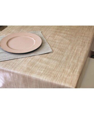 Hessische Tischdecken Stoffoptik Beige PVC Vinyl Abwischbar