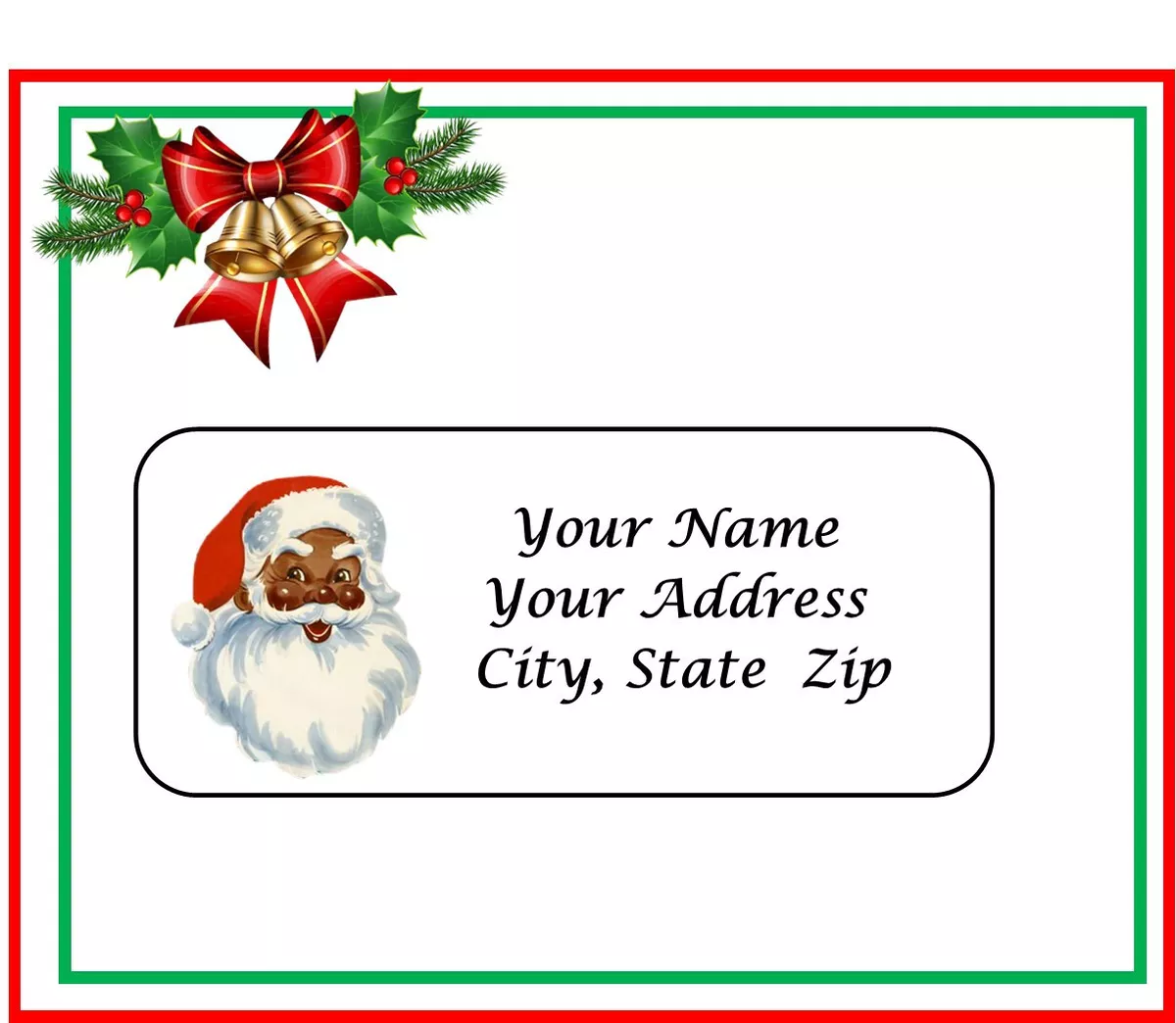 30 AFRICAN AMERICAN black Santa Claus Christmas Return Address Labels