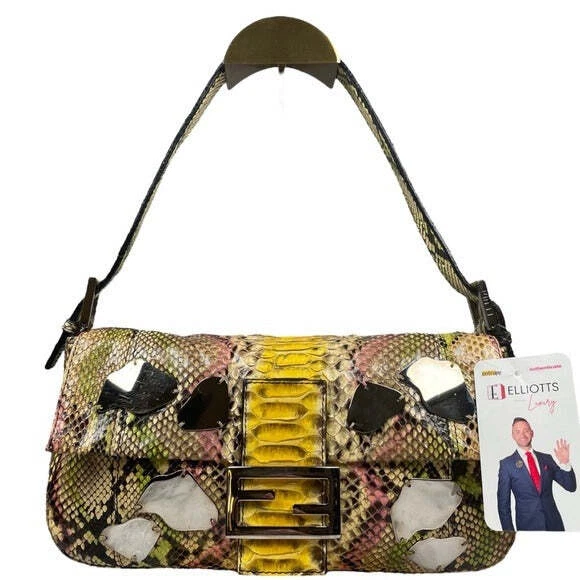 Fendi Baguette Snakeskin Hombre Mirrored Green Mustard Pink Dinosaur Purse Bag
