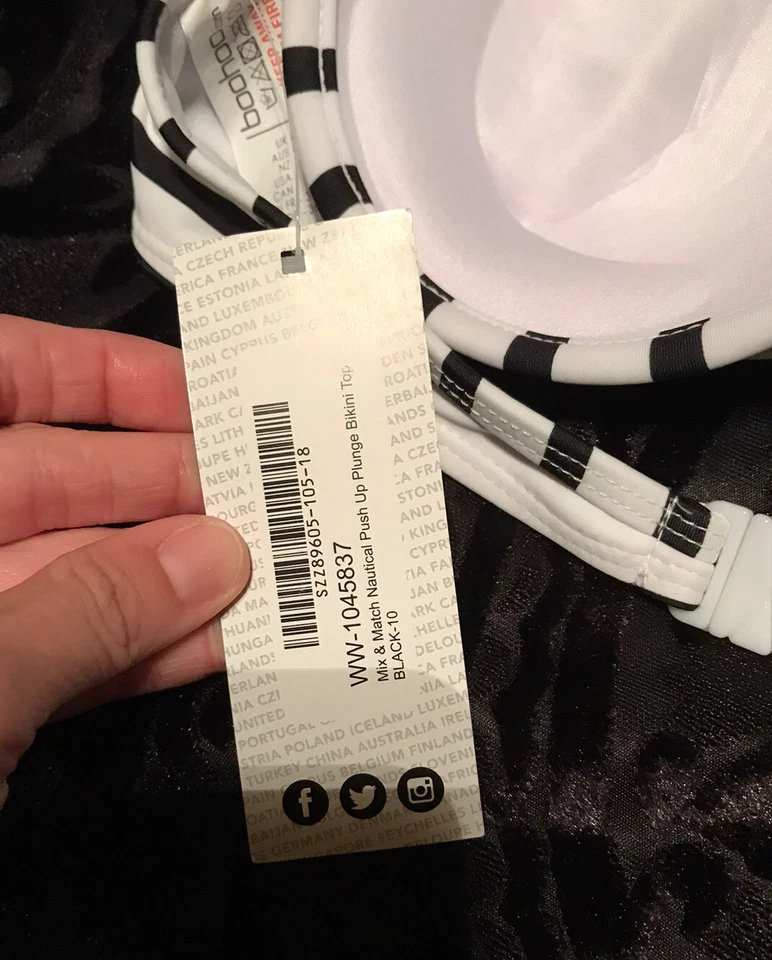 Boohoo Beach черный белый полоски Барби бикини верхний женщин США размер 6 новый с ярлыками - Изображение 3 из 4