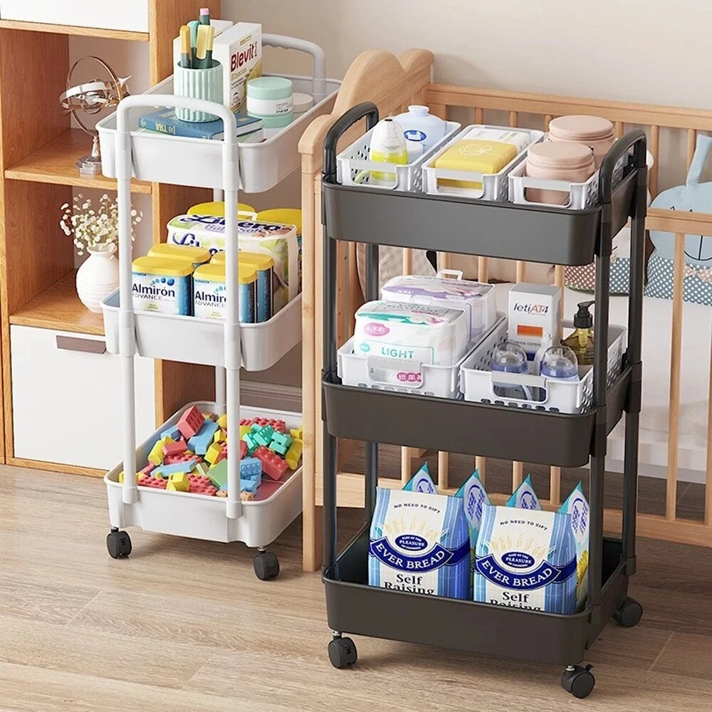 Mobile Storage Trolley Kitchen Bathroom Bedroom Snack Rack with Wheels  Organizer