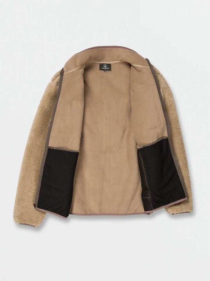 VOLCOM Muzzer Fuzzar Mens Fleece High Pile Zip-Up Jacket Size XLarge Khaki - Image 2 of 4