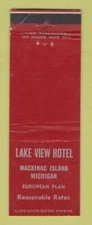 Matchbook Cover - Lak eView Hotel Mackinac Island MI WORN