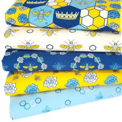 Crafts Stoffe Patchwork Hummel Biene Königin Krone Blumen Bienenstock 100 % Baumwolle