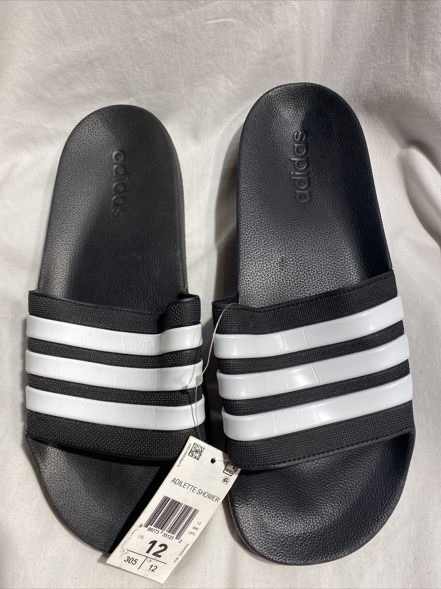 Adidas Mens Adilette Shower Sandals black and white Slides  display picture 2
