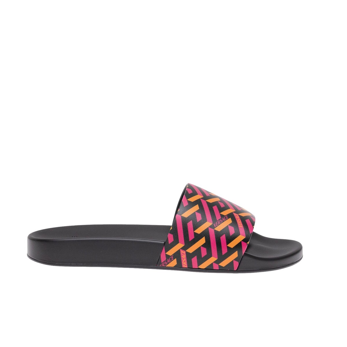 Versace Gomma Stampa Pool Slide Sandals Magenta Tangerne 